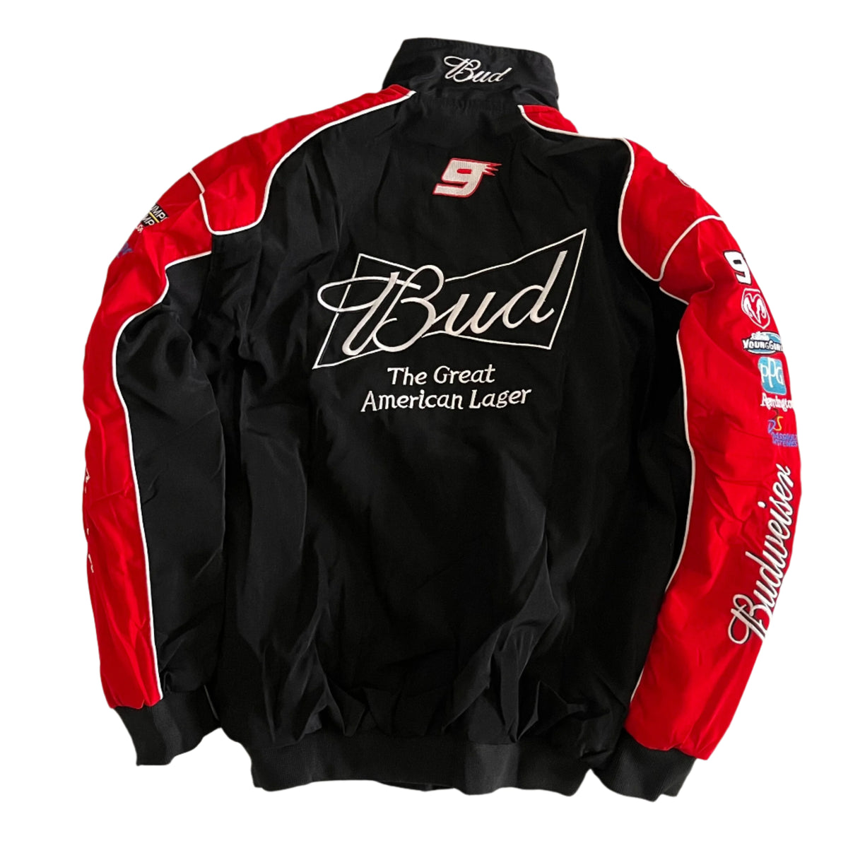 Budweiser Racing Jacket – Black & Red NASCAR Embroidered Bomber Gorilla Fits