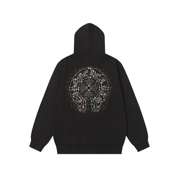 Chrome Hearts Colorful Rhinestone Hoodie - Black Gothic Street Sweatshirt Chrome-Hearts