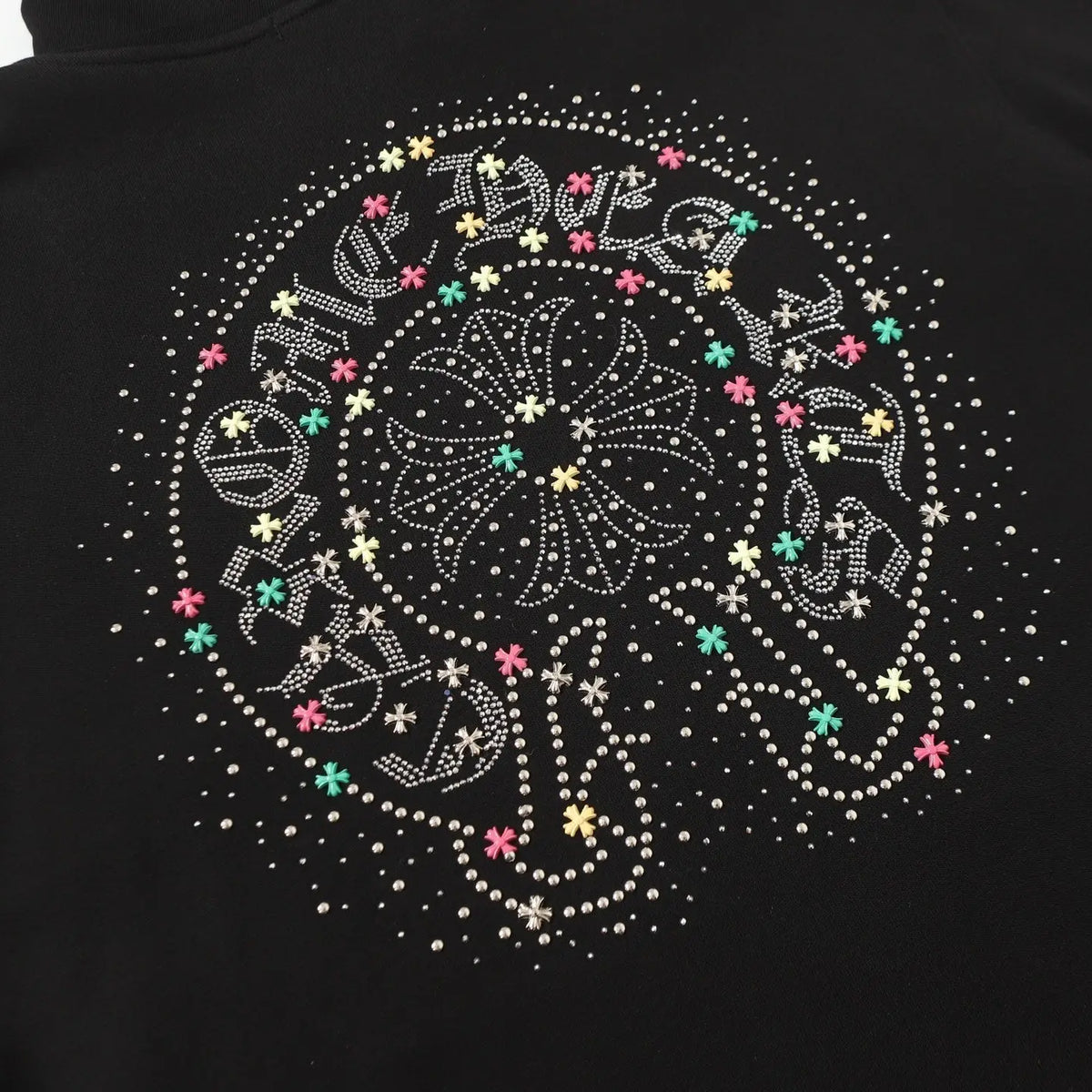 Chrome Hearts Colorful Rhinestone Hoodie - Black Gothic Street Sweatshirt Gorilla Fits