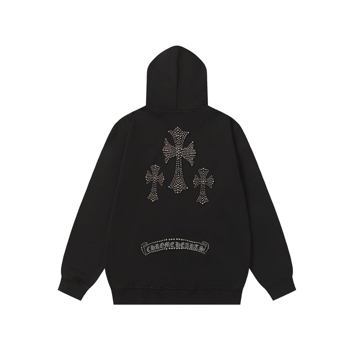 Chrome Hearts Rhinestone Cross Hoodie - Black Gothic Streetwear Chrome-Hearts