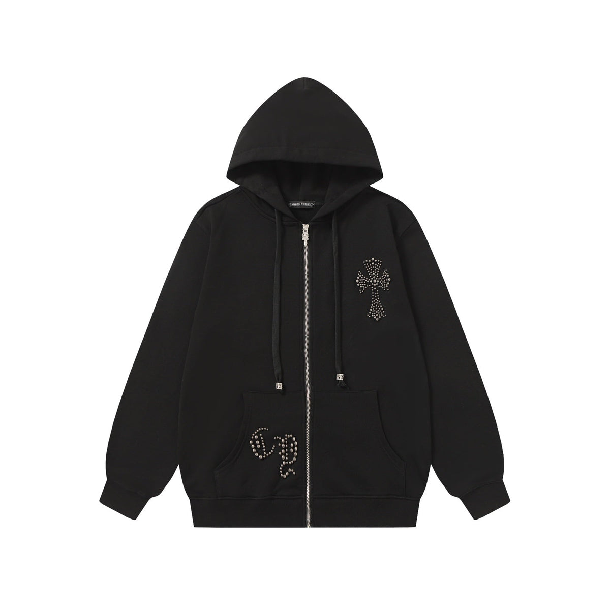 Chrome Hearts Rhinestone Cross Hoodie - Black Gothic Streetwear Chrome-Hearts
