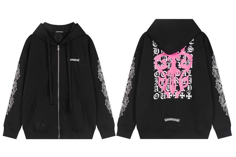 Luxury CHROME HEARTS Pink Paint ZIP-UP Hoodie Gorilla Fits