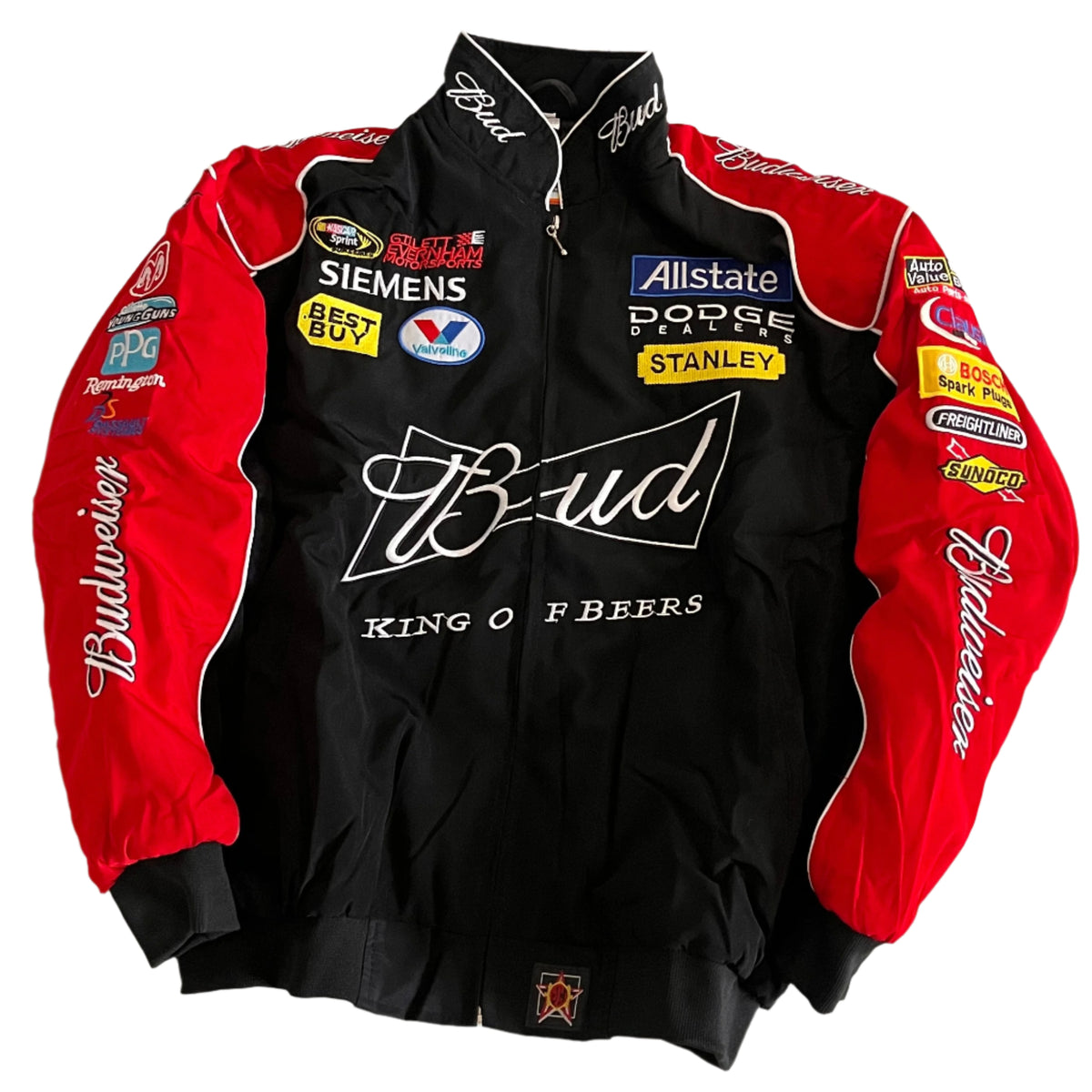 Budweiser Racing Jacket – Black & Red NASCAR Embroidered Bomber Gorilla Fits