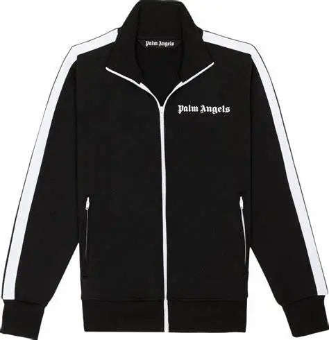 Palm Angles Classic Track stripe Jacket Black/tan logo print Gorilla fits