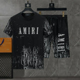 Black and white Amiri Cracked Designer T-shirts and shorts set . Buy 3 get 1 FREE Gorilla fits