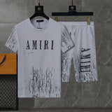 Black and white Amiri Cracked Designer T-shirts and shorts set . Buy 3 get 1 FREE Gorilla fits