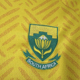 Close-up of a South Africa emblem on a yellow background