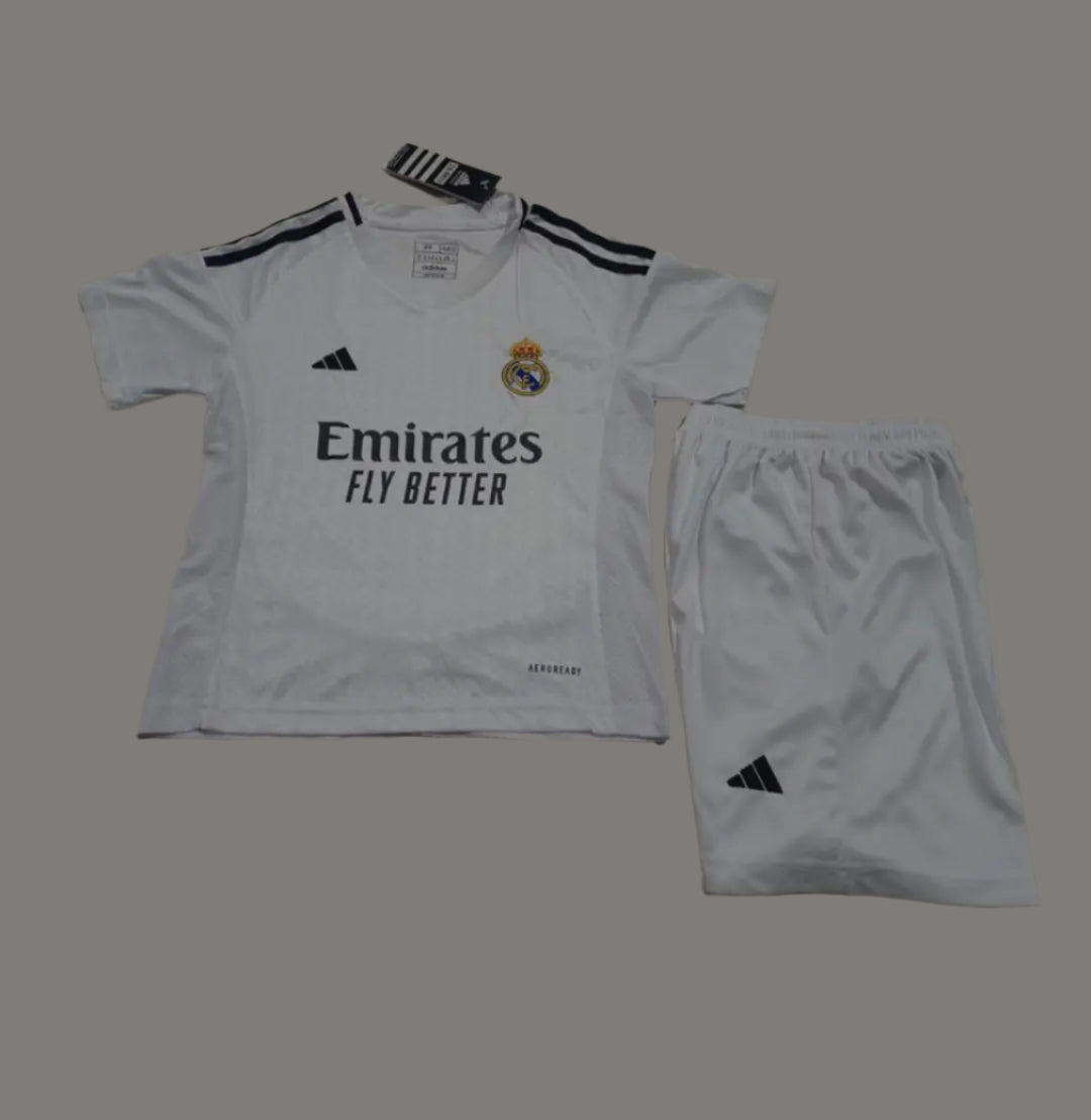 New 24/25 Real Madrid kids Soccer/football Jersey and Shorts Set, Vini/Bellingham/mbappe and more. Gorilla fits