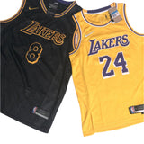 Nba Mens Kobe Bryant jersey Lakers Kb #24 yellow/Black Mamba Day Swingman Jersey #8 infront and #24 on back. Kobe Bryant tribute.